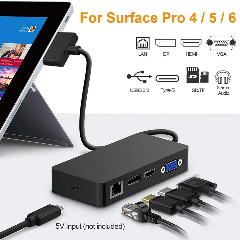 11 в 1 USB 3 0 концентратор док-станция для Surface Pro с 4K Hdmi/Dp/Vga 5 o гигабитный Ethernet адаптер