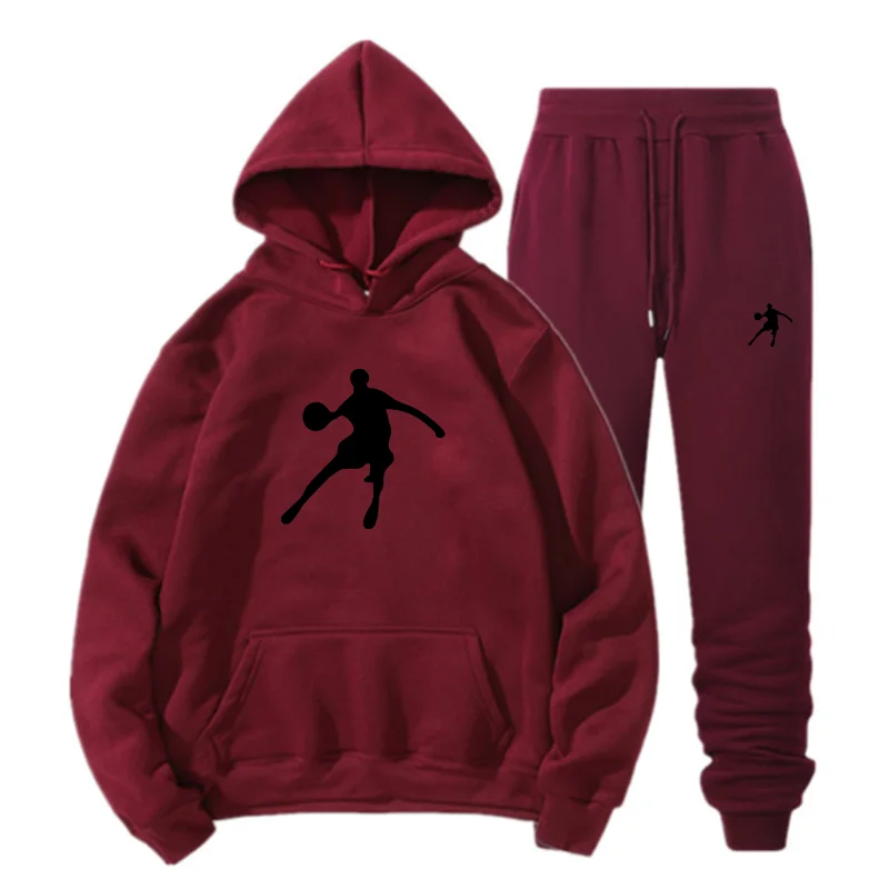 

2021The New 2 Pieces Sets Tracksuit Men New Brand Autumn Winter Hooded Sweatshirt +Drawstring Pants Male Hoodies