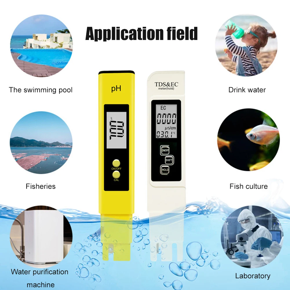 

2pcs Portable Pen Type Digital Water Quality TDS pH Tester Battery Powered Measurement Detection Water Monitor for Aquarium Pool