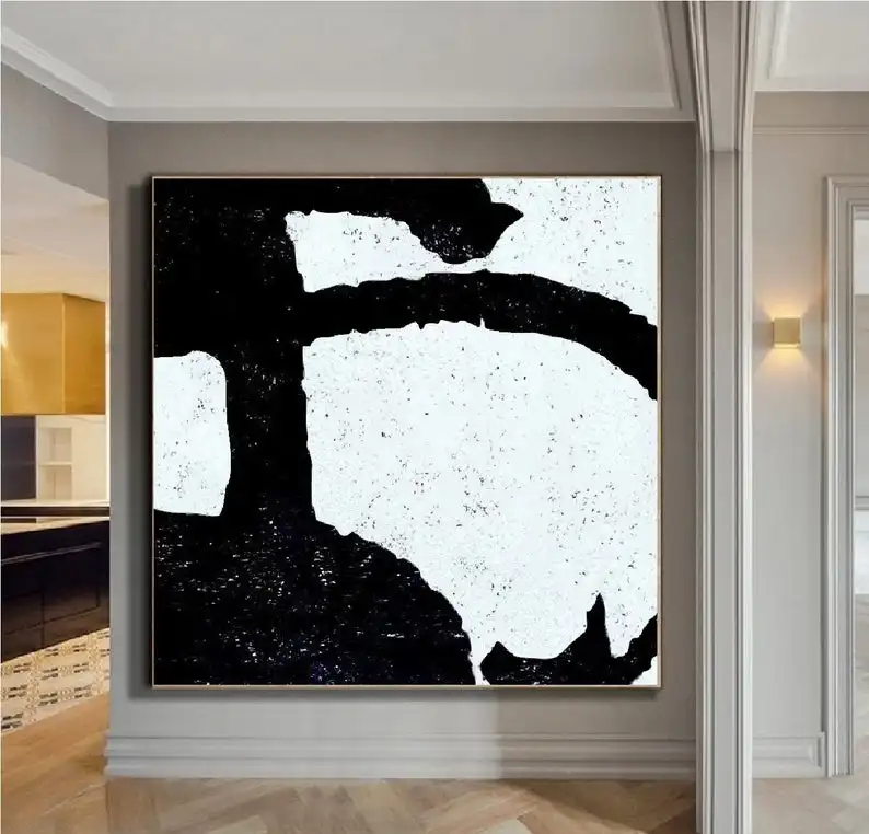 

Minimalist Art Abstract Landscape Painting Living Room Wall Art Black White Original Art On Canvas Modern Art Hand Painted Art