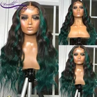 Выделяемая зеленая цветная 13x 4 кружевная передняя часть искусственные перуанские человеческие волосы парик Реми волосы 4x4 закрывающий парик для женщин