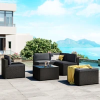 patio furniture set 6 piece rattan sectional sofa chair remocable cushions garden sofa set outdoor drop shipping