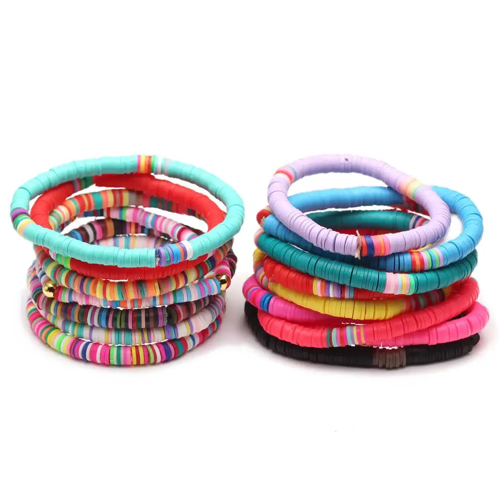 Boho многоцветный Полимерная глина Heishi бусы африканские летние растягивающиеся