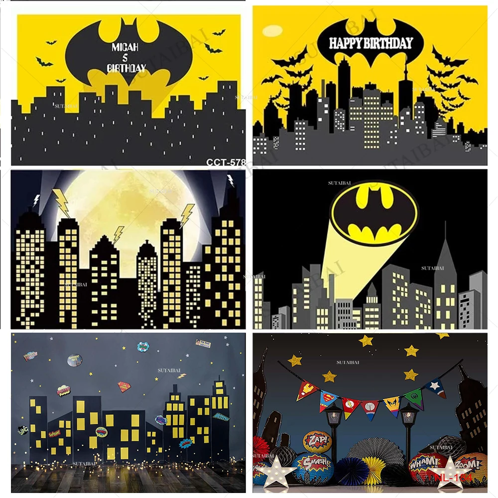 Superhero City Building Super Hero Baby Shower Birthday Party Backdrop Photography Background for Photo Studio Photophone