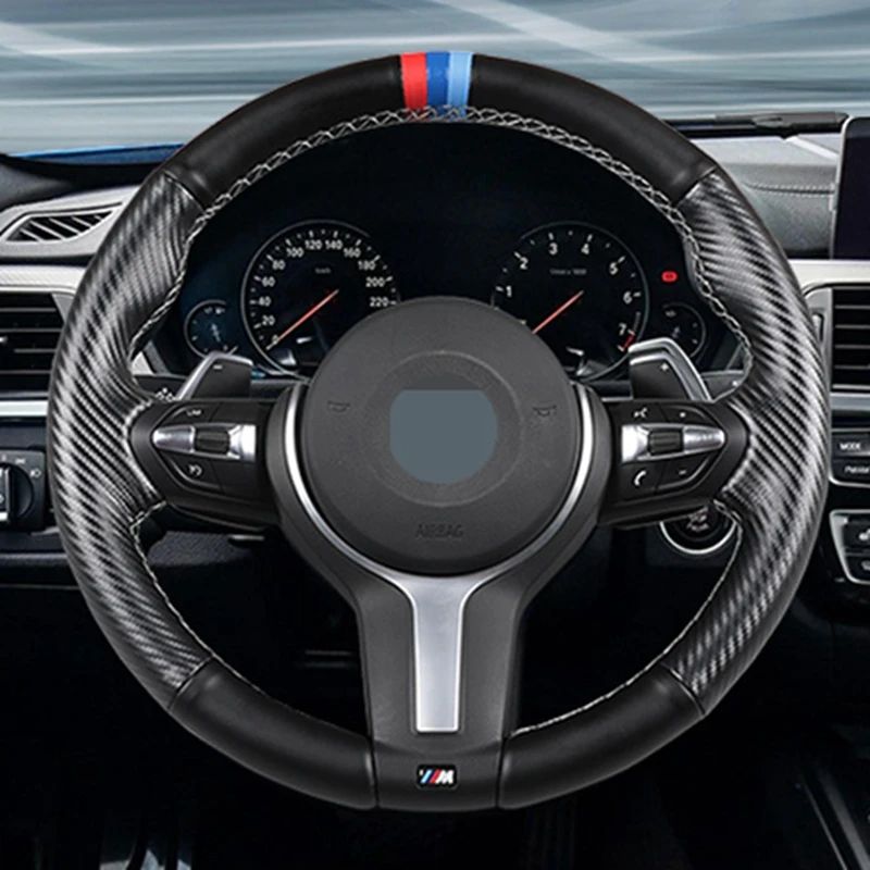 Cubierta de ante negro para volante de coche, protector de cuero genuino para BMW M Sport F30 F31 F34 X1 F07 F10 F48 F39 F11 X2 F25 X3 F32 F33 f36.