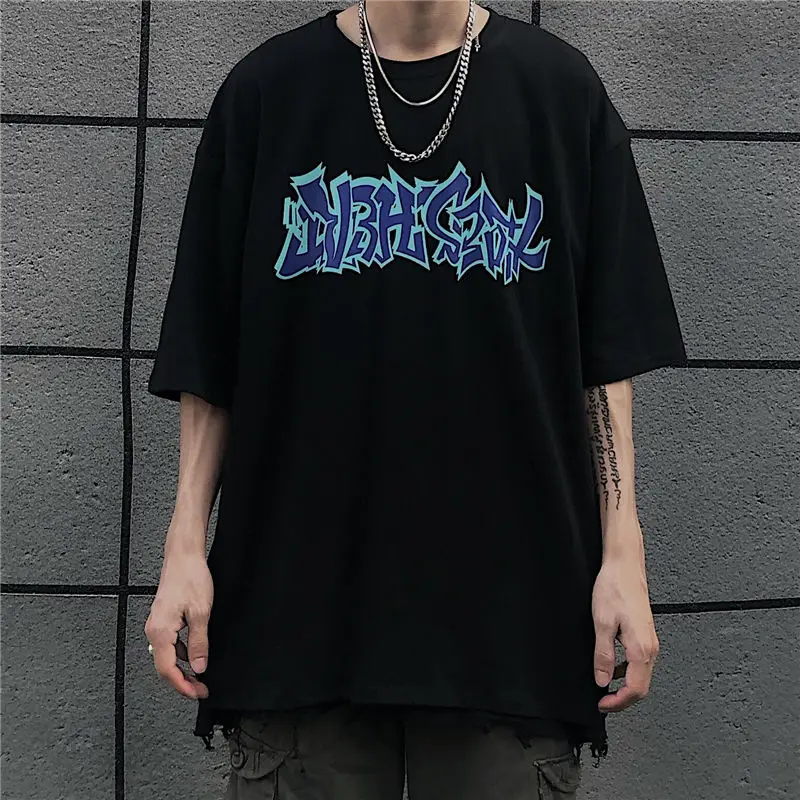 Футболка мужская оверсайз с коротким рукавом и принтом в стиле Харадзюку |