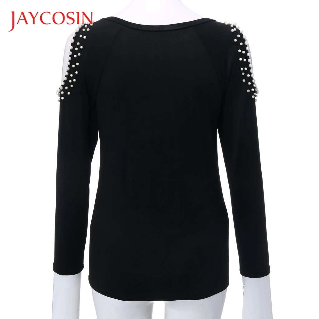 JAYCOSIN женский топ с жемчугом сексуальный открытыми плечами повседневный Вязаный