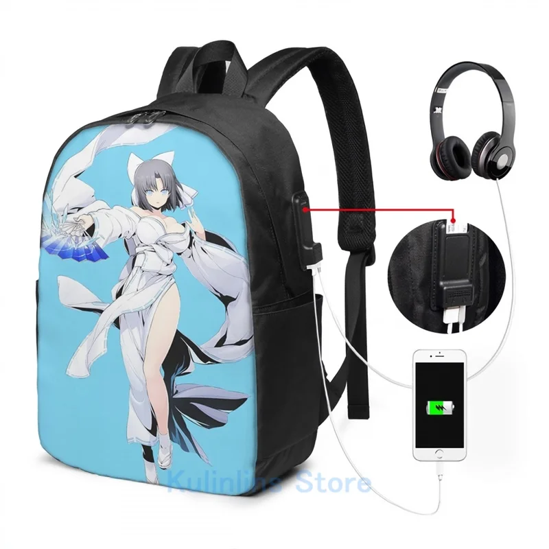 Забавный графический принт Senran Kagura Yumi Ice USB-зарядка Рюкзак Мужские школьные сумки