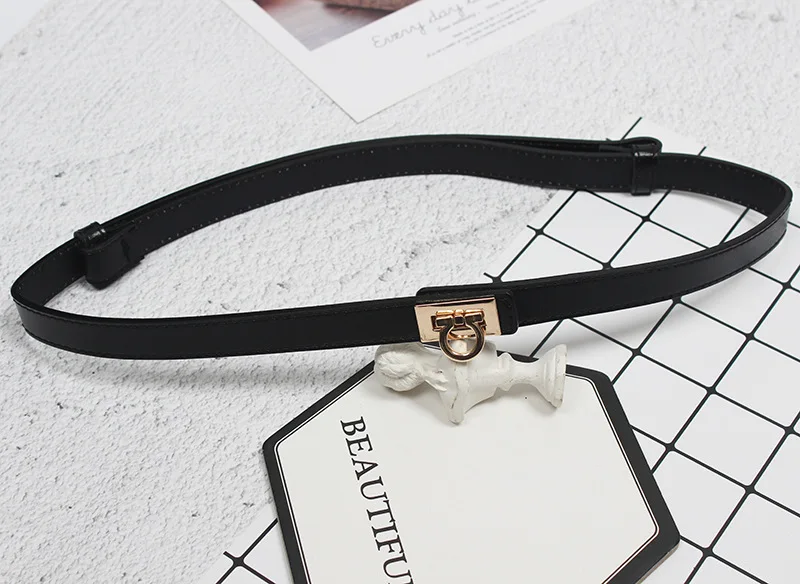 

Women's Leather Thin Belt Lock Decoration Western Assembly Skirt Shirt Waist-Tight Simple Fashion First Layer Cow Leather Belt
