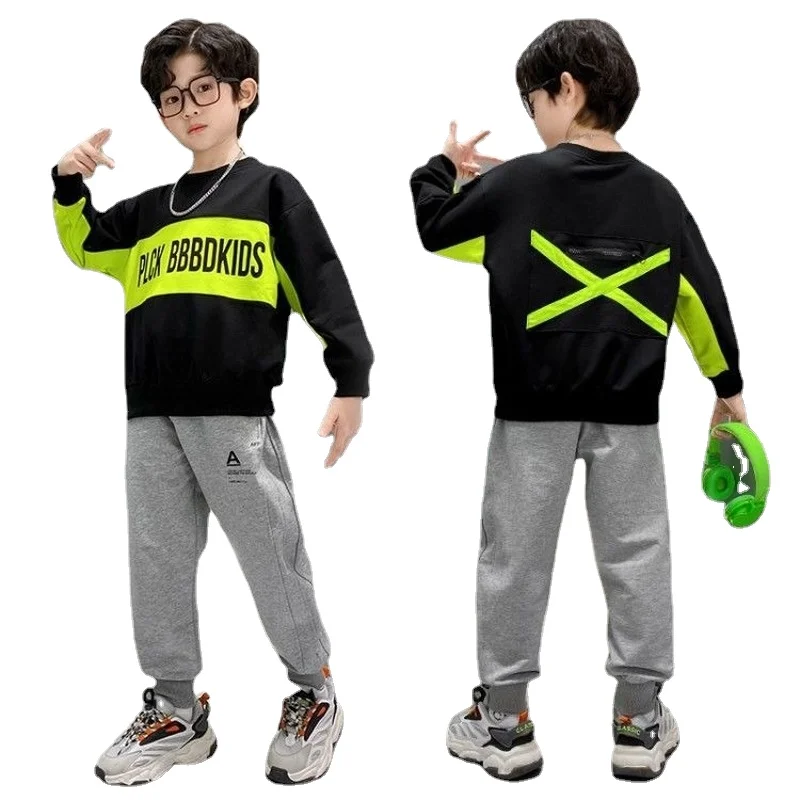 

Детская одежда, осенний костюм, новинка, Детский свитер и брюки в западном стиле для отдыха с телеуправлением, костюм из двух предметов 4-6 8 10 ...