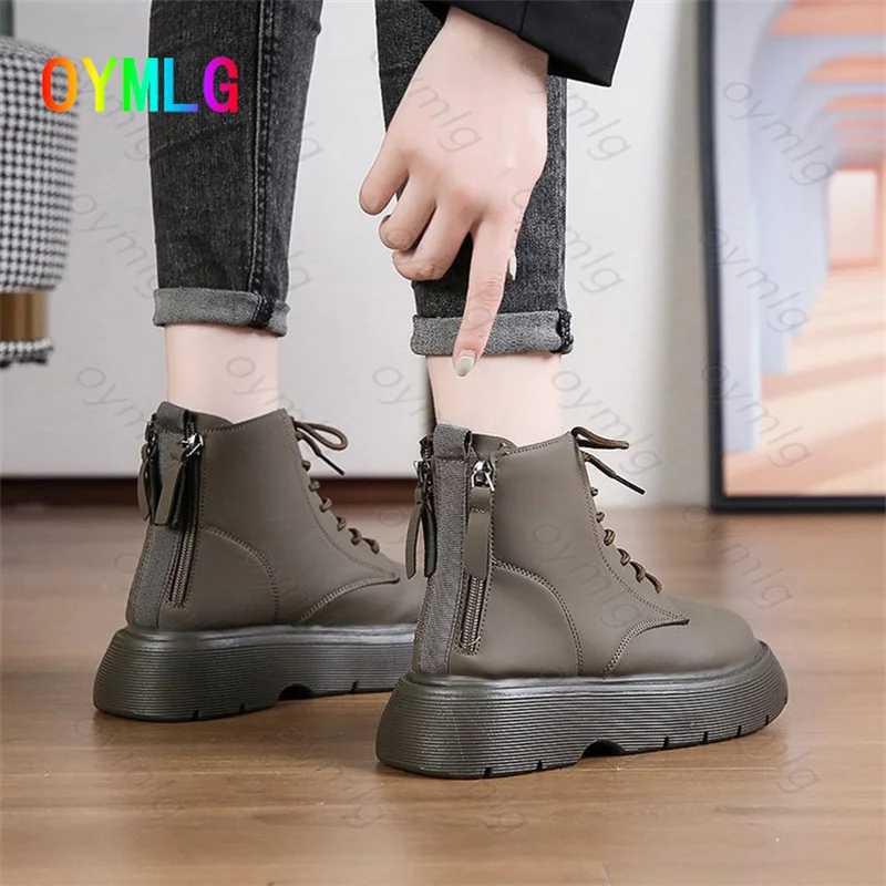 

2021 autumn new platform thick-soled locomotive Martin boots female British style rear double zipper mid-tube knight short boots