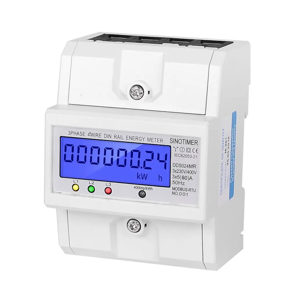 

Multifunctional RS485 Modbus 3 Phase 4 Wire Electronic Wattmeter Power Consumption Energy Meter 5-80A 380V AC 50Hz Backlight