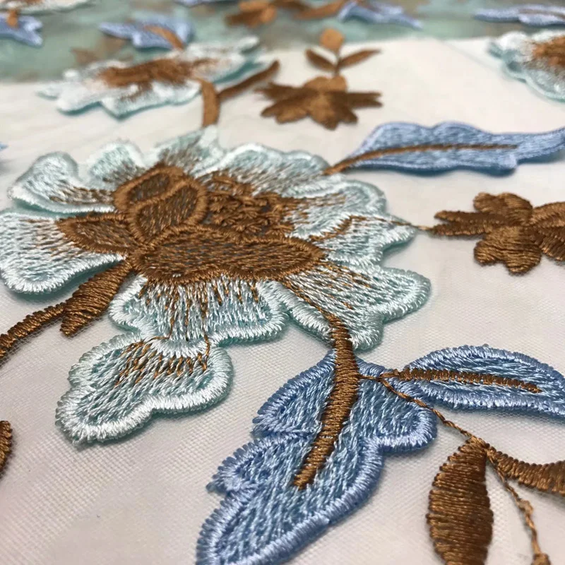 

(5yards/pc) high quality skyblue French net lace soft African party lace fabric with wonderful 3D flowers embroidery FJY227