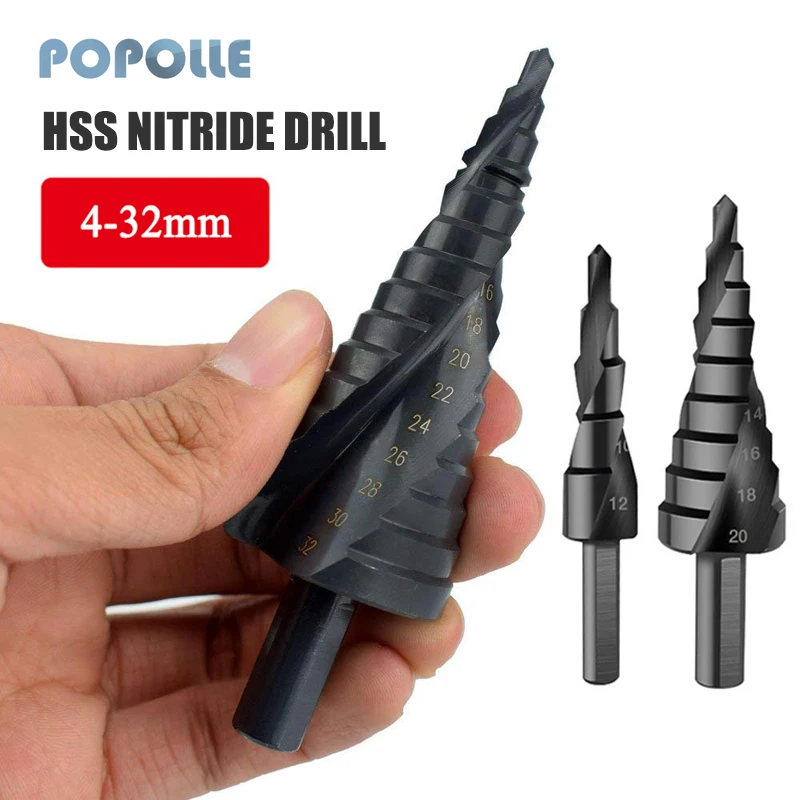 

4-12/20/32mm HSS Nitrided Step Drill High Speed Steel Spiral Black Triangular Shank Reaming Cutter Metal Conical Step Drill