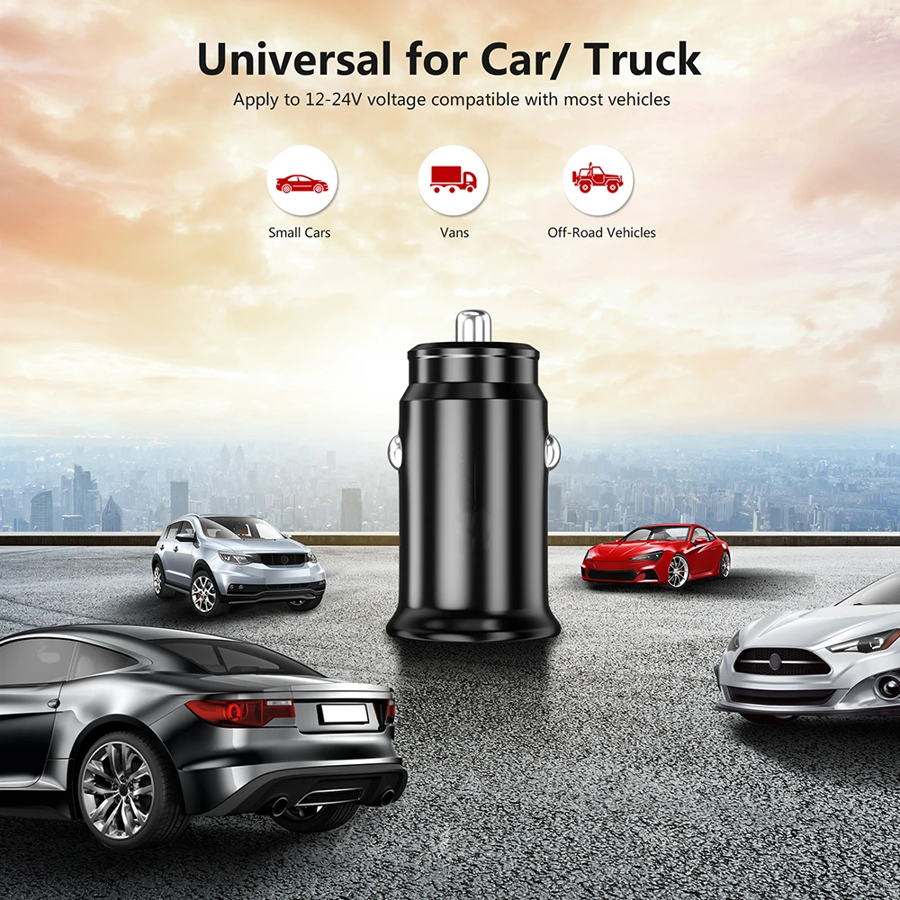 Металлический 4.8A быстро Зарядное устройство мини usb зарядное для авто с