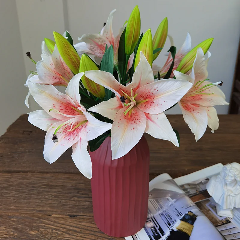 

2 Pieces Artificial Flowers 2 Heads Lilies Artificial Filigree Flowers Home Decoration Dining Table Coffee Table Decorate