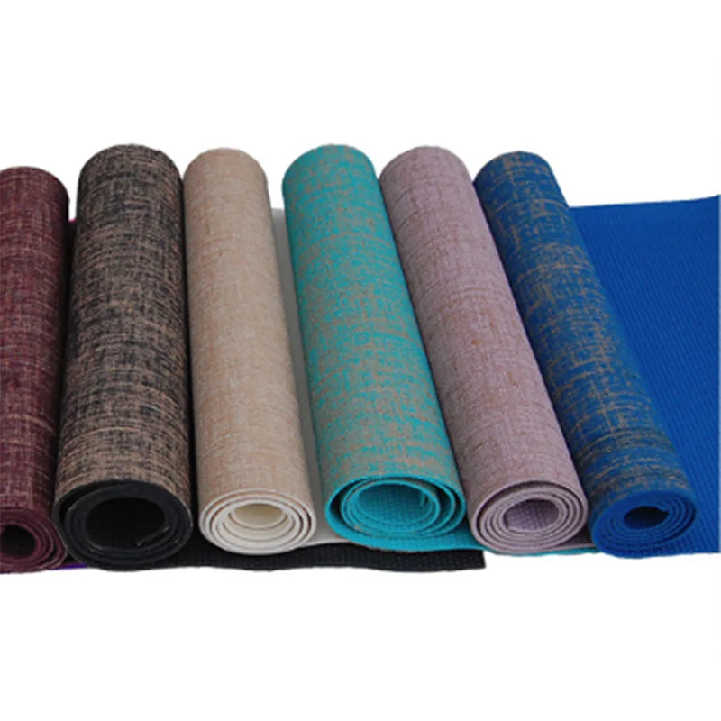 Non-slip Jute Pvc Yoga Mat Nature Thickness 5mm Linen Material Exercise Pad | Спорт и развлечения
