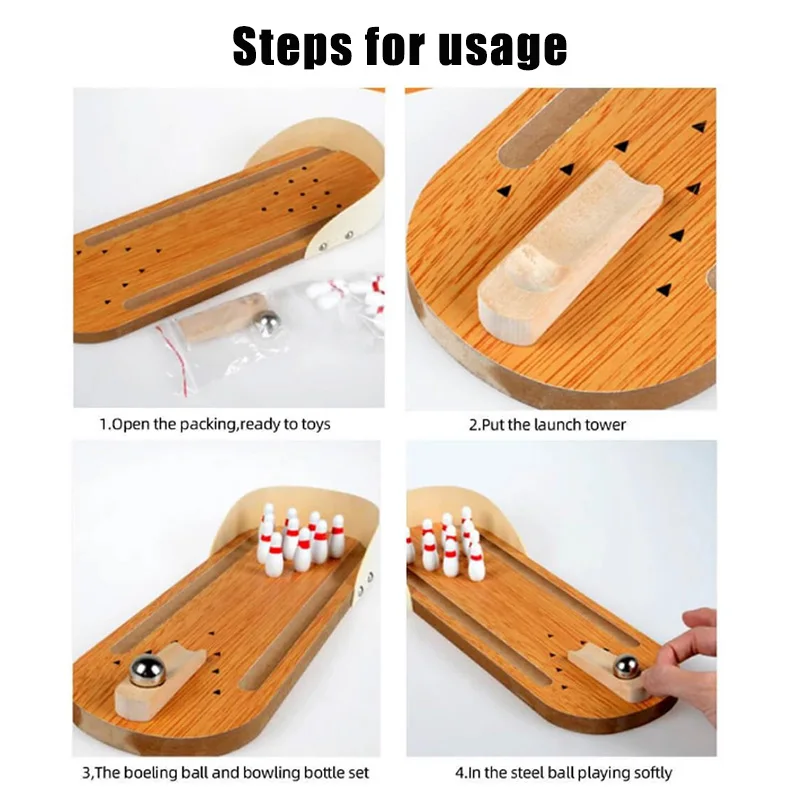 

Mini Desktop Bowling Game Set Wooden Kids Children Ball Board Game Toy M09