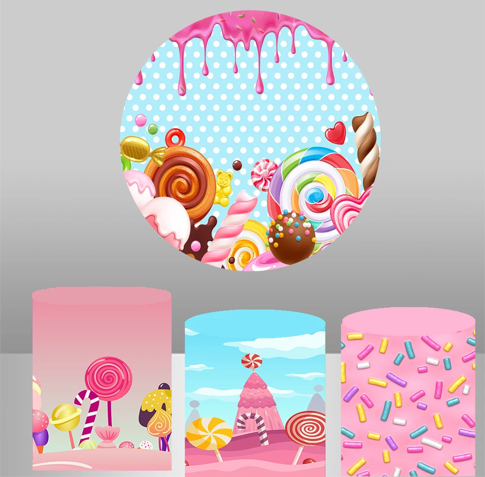 Round Circle photography Background Backdrop candyland girl birthday party photocall studio table cylinder Cover poster YY660