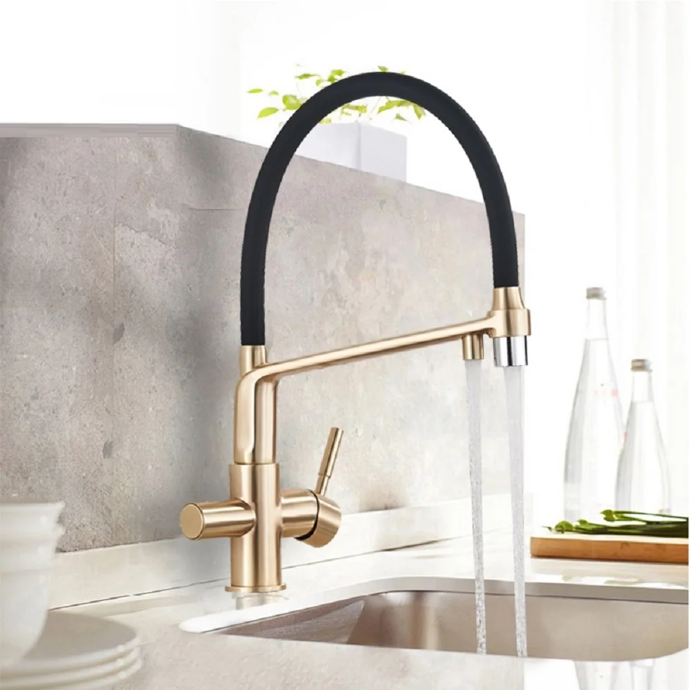 

Filter Kitchen Faucet Brushed Gold 360 Swivel Pure Water For Black Pull Down Purification Water Mixer Tap Home Decor Accessories