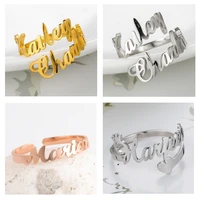 skyrim custom double name rings adjustable gold color stainless steel personalized nameplate family ring jewelry gift for women