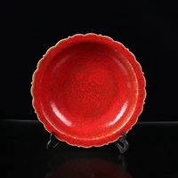 early collection of second hand kiln red glaze lace plate