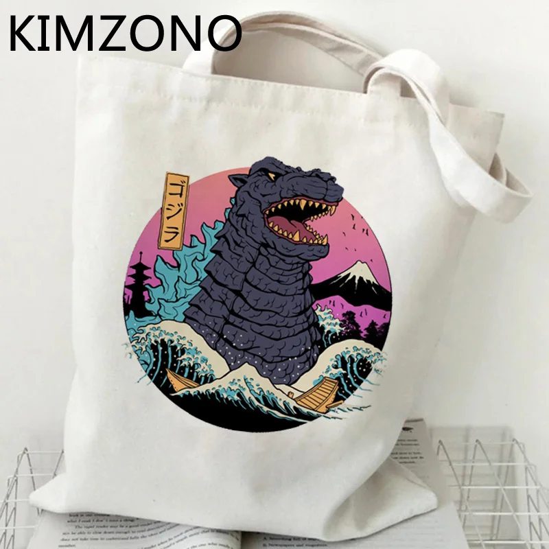 

Vaporwave the Great Wave shopping bag cotton shopper canvas recycle bag handbag bag fabric sacola foldable reusable grab