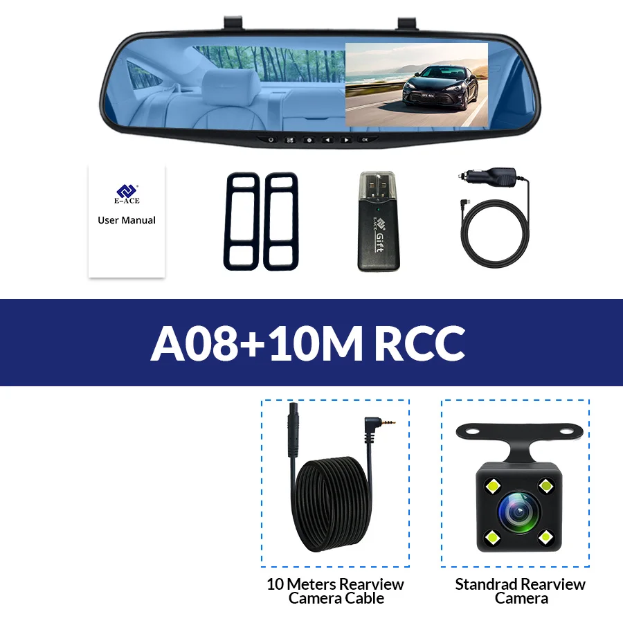 E-ACE Full HD 1080 P Автомобильный видеорегистратор Камера Авто 4.3 дюймов Зеркало заднего вида цифрового видео Регистраторы объектив registrat видеокамера