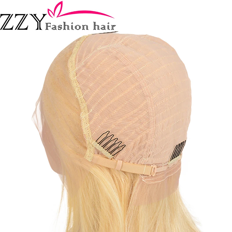 ZZY Fashion волосы прямые блонд 13х6 передние кружевные человеческие волосы парик Бразильский передний кружевной парик 150% плотность 613 нереми волосы парик