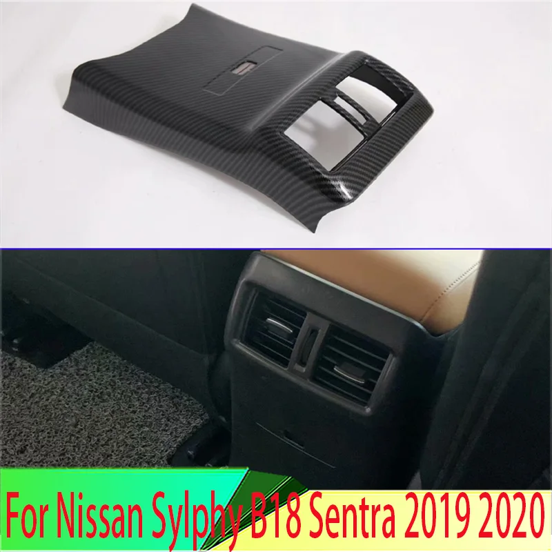 

For Nissan Sylphy B18 Sentra 2019 2020 Car Accessories Carbon Fiber Style Plated Armrest Box Rear Air Vent Frame Trim Cover