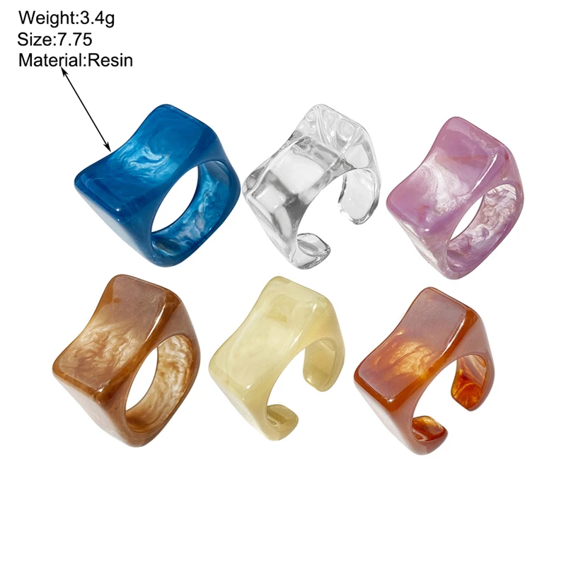 

6Pcs/Set Geometric Irregular Colorful Acrylic Rings for Women Girls 2021 Koren Resin Rings Set Female Fashion Jewelry
