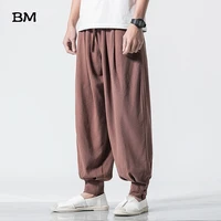 chinese style sweatpants ancient style linen bloomers casual fashion joggers men loose large size sports pants 5xl trousers male
