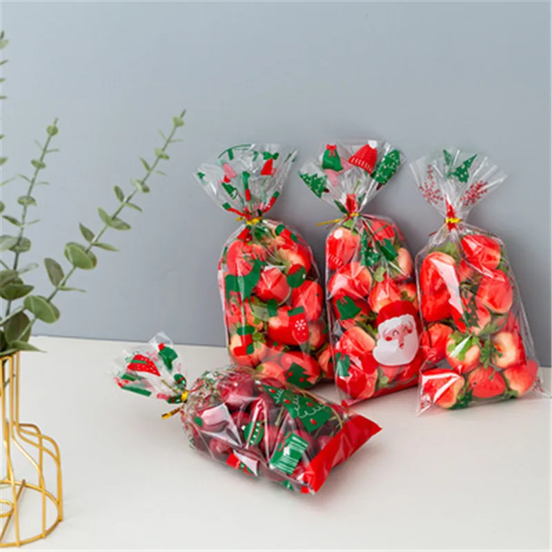 

100pcs Christmas Wedding Candy Cookie Gift Bag Biscuit Hand Made Plastic Packaging Bags New Year Party Candy Bag Kids Favor