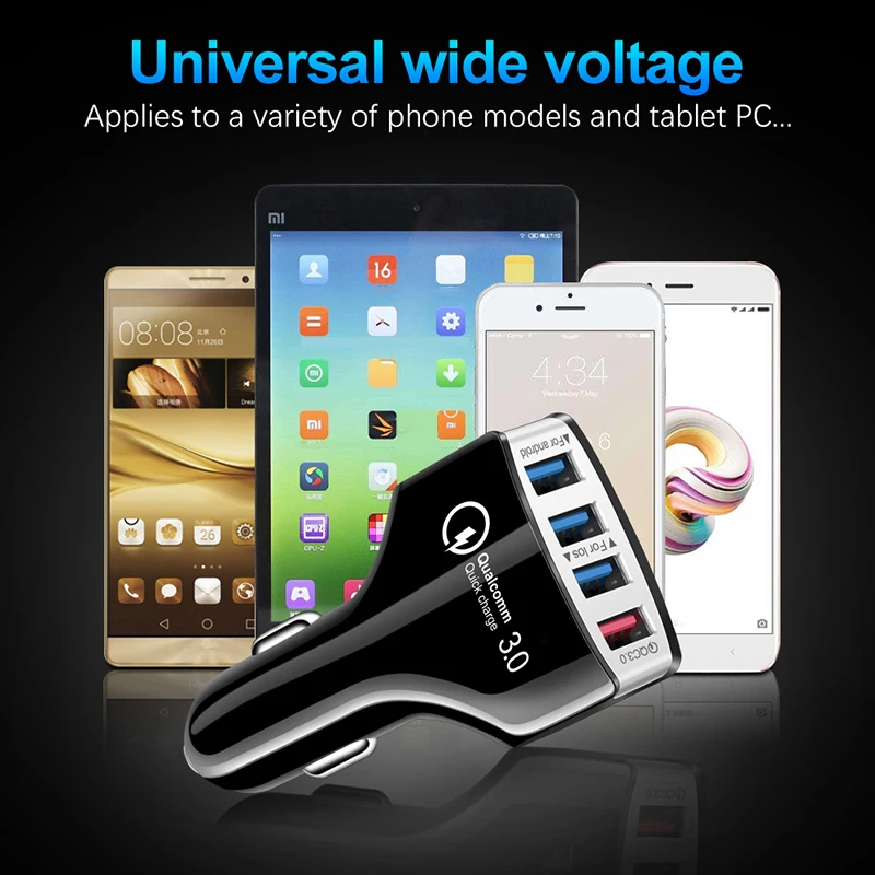 4 в 1 Универсальное автомобильное быстрое зарядное устройство порта USB QC3.0 + 3.1A