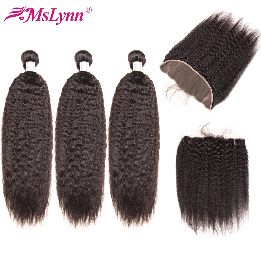 Mslyn курчавые прямые волосы пучки с закрытием Малазийские Волосы 3 пучка