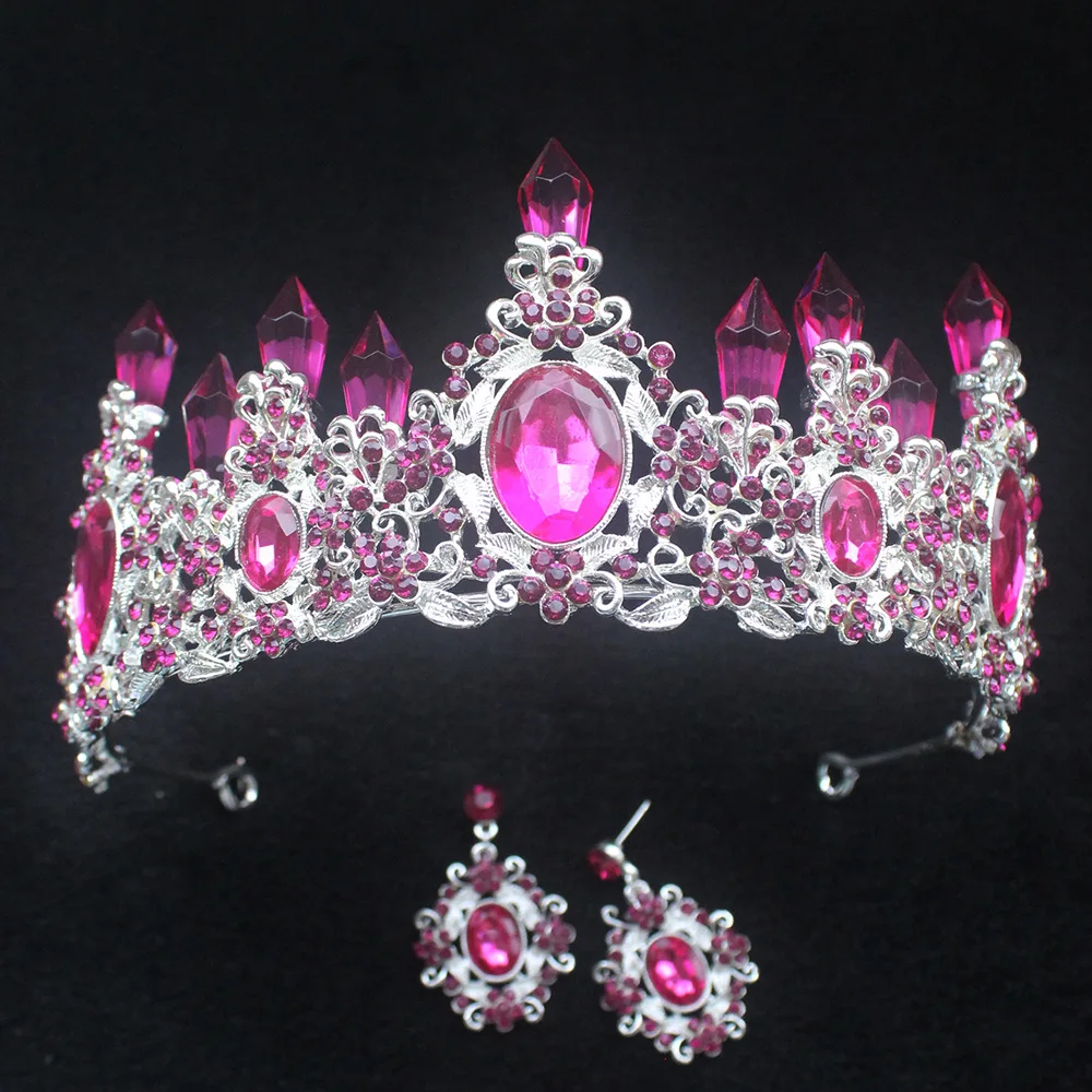 Silver Pink Needle Барокко синий зеленый красный кристалл свадебная тиара короны великолепные Стразы диадема для головной убор «Принцесса» Свадебные аксессуары для волос - Окраска металла: Silver Pink Needle