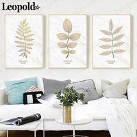 modern minimalist gold leaf canvas poster beige leaves scandinavian retro painting wall art nordic living room decoration