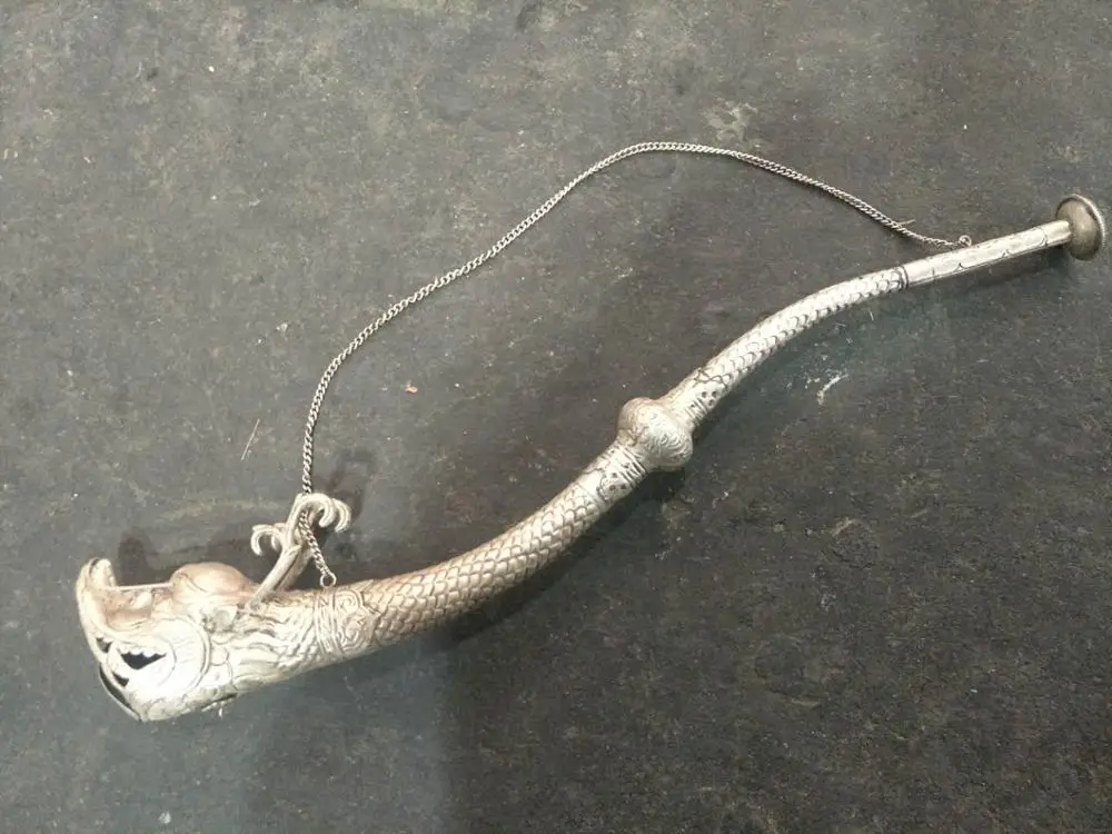 

Rare Silver Dragon Head Horn of Old Tibet,handmade,Free shipping