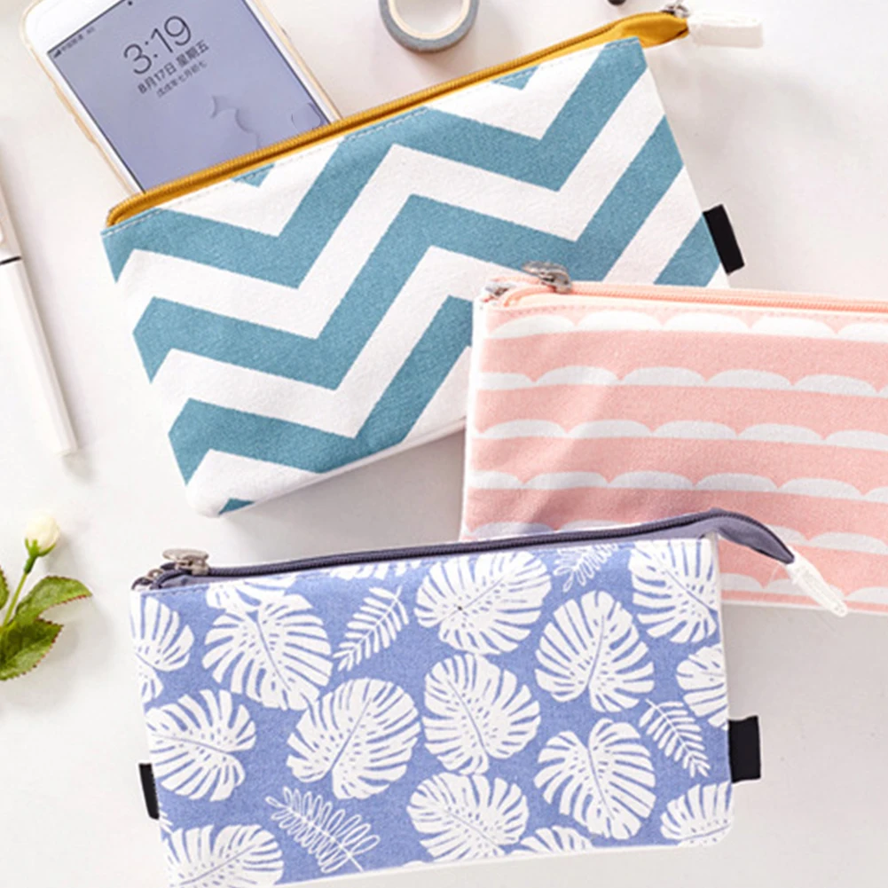 

Stationery Pouch Multifunctional Students 3 Layers Big Capacity Canvas Office Pencil Case Zipper Closure School Compartment
