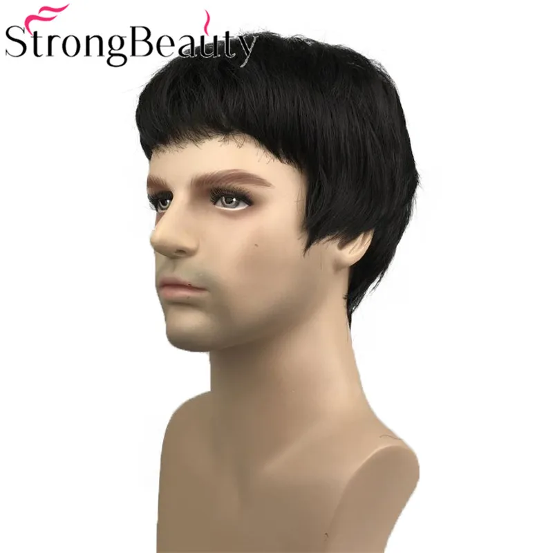 StrongBeauty короткие мужские парики прямые волосы черный мужской парик Синтетический термостойкий монолитный парик