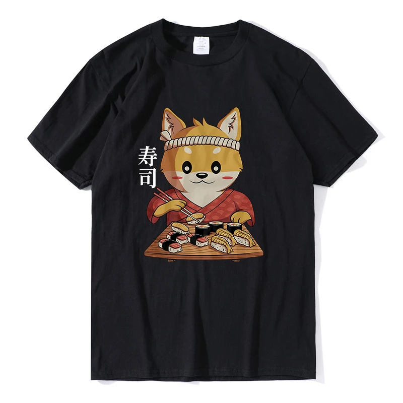 

Oversized streetwear t shirt Cat Master Chef Make Sushi Japanese Food Funny Men's Short Sleeve Funny Unisex Cotton Novelty Shirt