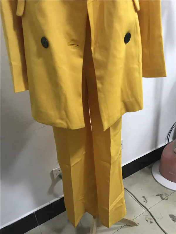 Женский блейзер с двумя пуговицами желтый винтажный Свободный Длинный Костюмный