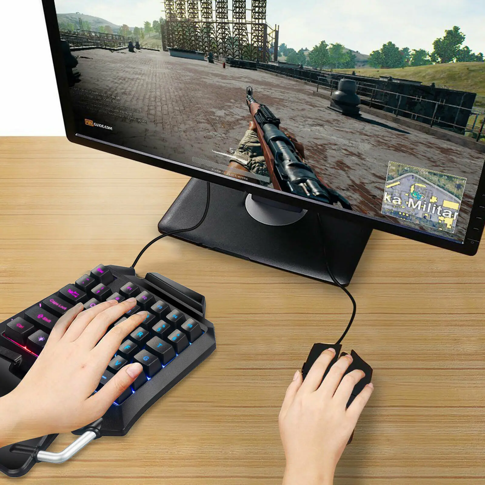 Эргономичная клавиатура с RGB подсветкой игровая одной рукой и подставкой в