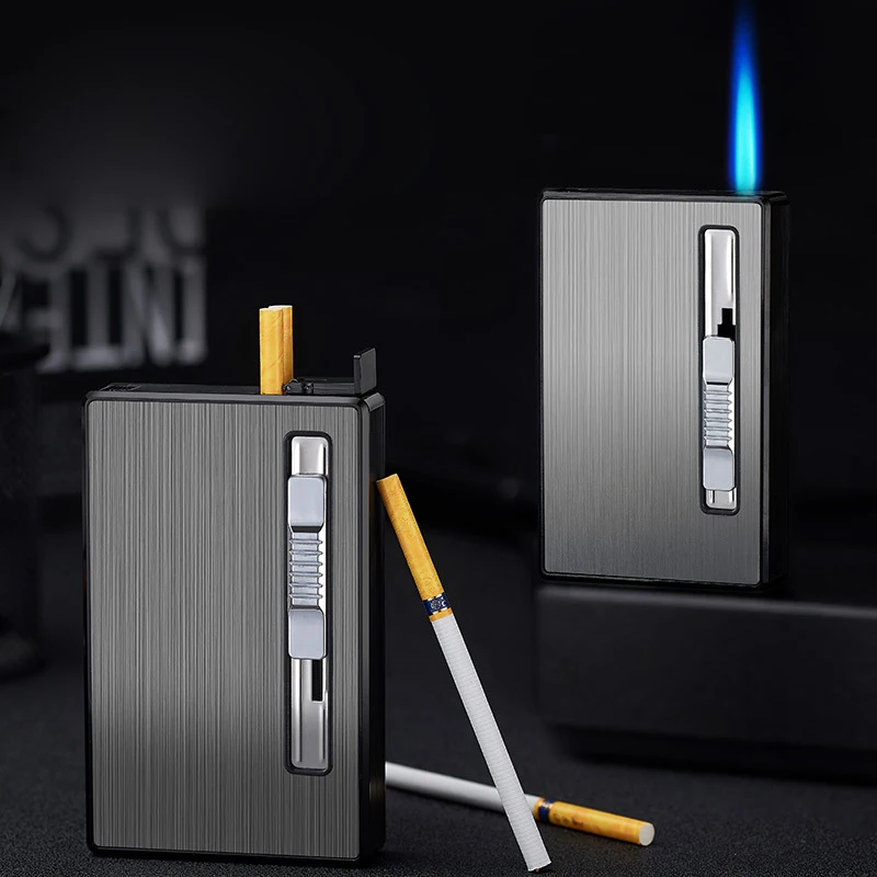 

NEW Metal Cigarette Box Automatic Cigarette Case Cigarette Capacity 20 Pcs Lighter Butane Gas Lighter Men Smoking Nice Gift