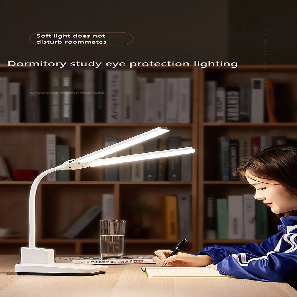 

Светодиодная настольная лампа, двухсторонний приглушаемый светильник для чтения и чтения с двумя клавишами, вращение на 180 °, белый/теплый/б...