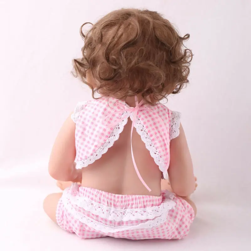 19 дюймов 48 см кукла для вьющихся волос новорожденных девочек в розовом платье
