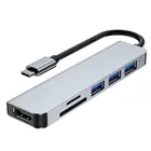 Док-станция 6-в-1 с Type C на 3 Usb, безопасная цифровая карта TF, совместимая с HDMI, зарядная док-станция для телефона, ПК