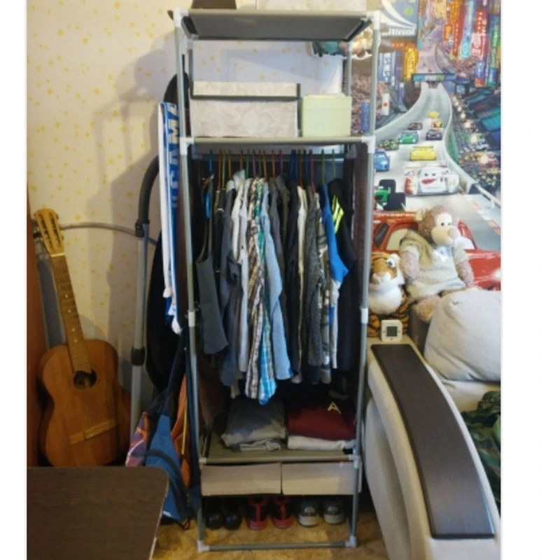 Сборная напольная полка для одежды вешалка металлический нетканый материал шкаф