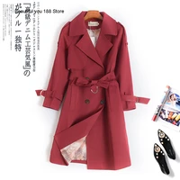 fall new high end single breasted long sleeved lace up mid length trench coat