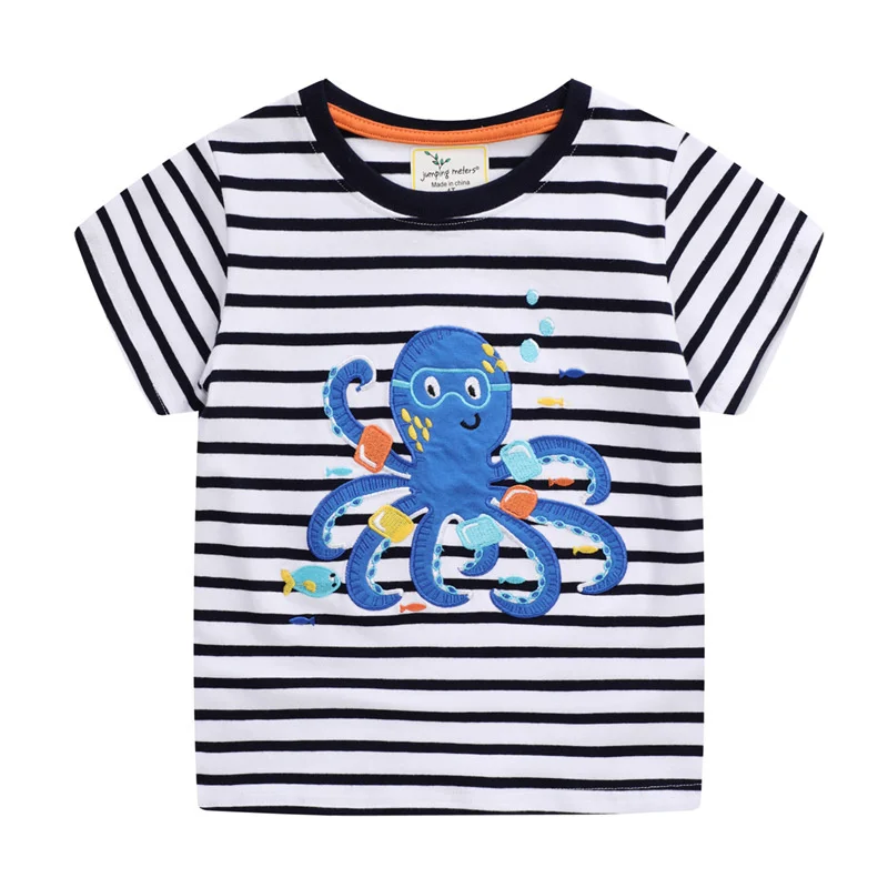 

Stripe New Arrival Summer Animals Embroidery Baby T shirts Cotton Boys Girls Tops Cute Children's Clothes